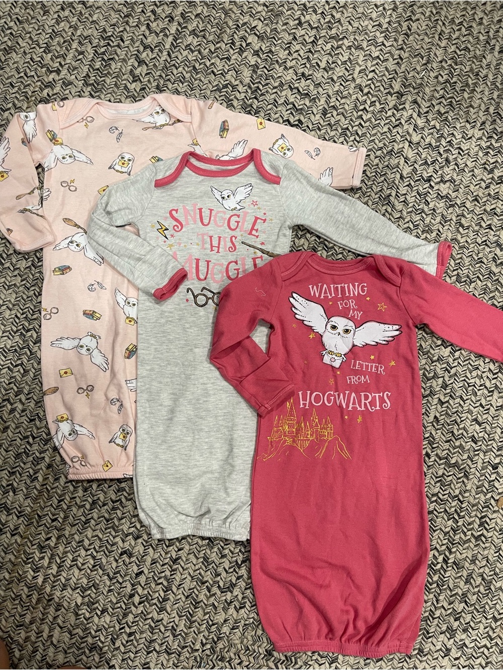 Harry Potter Owl Sleep Gowns - Pink, Gray, Dark Pink infant sleep gowns
